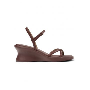 Sandale wedge din piele cu barete multiple Louise - Visiniu