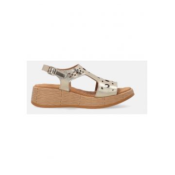 Sandale wedge din piele uni cu decupaje