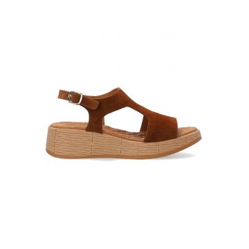 Sandale wedge uni din piele intoarsa