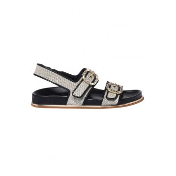 Sandale canvas din piele - Alb murdar