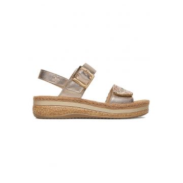 Sandale dama  auriu - piele naturala - inchidere velcro - talpa groasa
