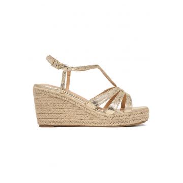 Sandale dama  espadrile aurii - talpa tip pana - inchidere cu catarama - material textil -