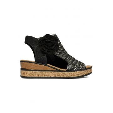 Sandale dama -  fermoar - negru - textil -
