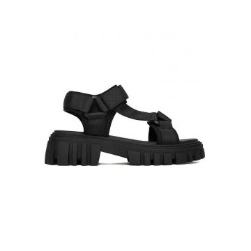Sandale dama  negru - material textil - inchidere velcro - talpa groasa