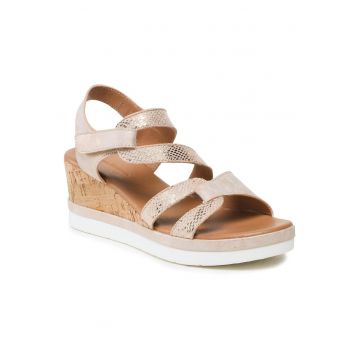 Sandale dama -  piele ecologica - roz - sistem inchidere Velcro -