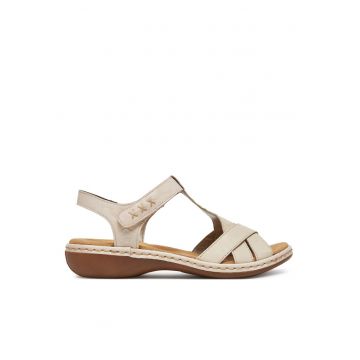 Sandale dama  piele naturala - bej - inchidere velcro - talpa cusuta