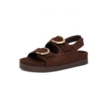 Sandale dama  velcro - maro - textil