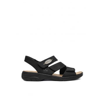Sandale dama -  velcro - negru - piele naturala -
