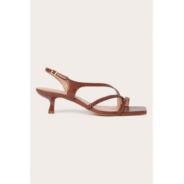 Sandale de piele ecologica cu varf patrat - Maro cognac