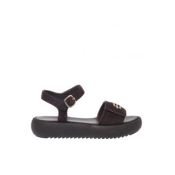 Sandale de piele intoarsa cu velcro - Maro