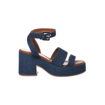 Sandale din denim cu toc masiv - Albastru