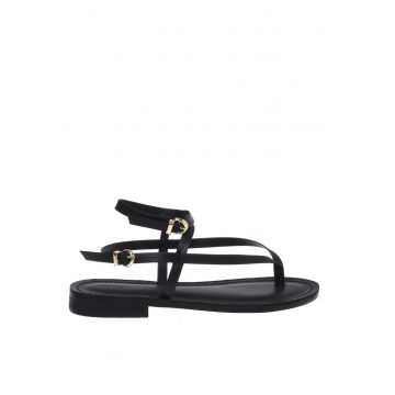 Sandale din piele ecologica cu barete multiple - Negru