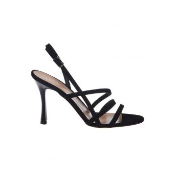 Sandale din piele intoarsa cu barete multiple - Negru
