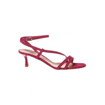 Sandale din piele intoarsa cu toc kitten - Fucsia