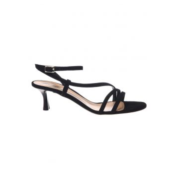 Sandale din piele intoarsa cu toc kitten - Negru