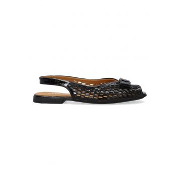 Sandale din piele lacuita cu detaliu cu funda - Negru