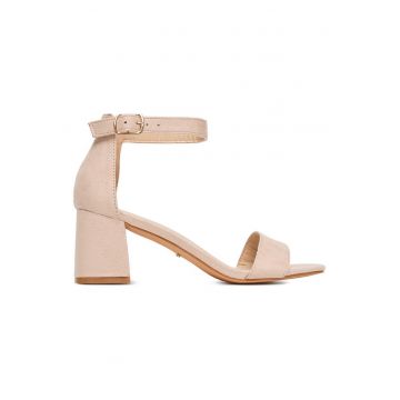 Sandale femei -  toc bloc - bej - material sintetic -
