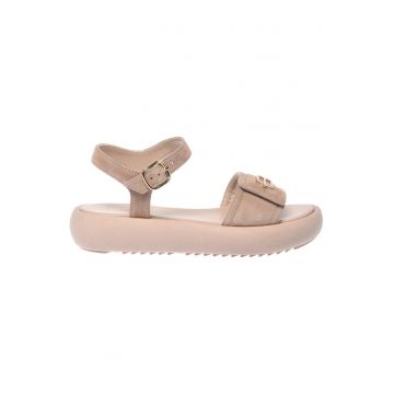 Sandale flatform din piele intoarsa - Crem