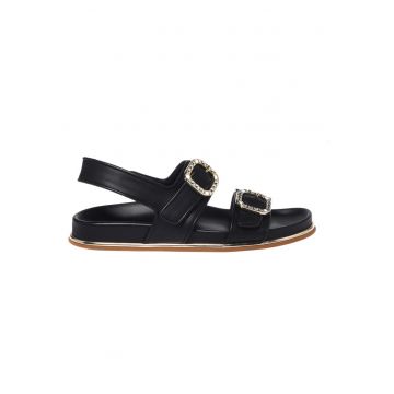 Sandale flatform din piele - Negru