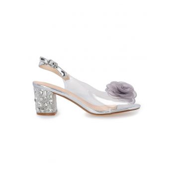 Sandale transparente cu floare decorativa