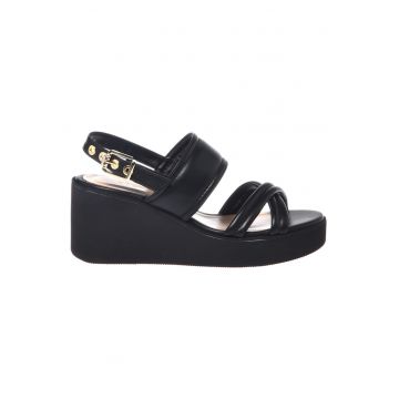 Sandale wedge din piele - Negru