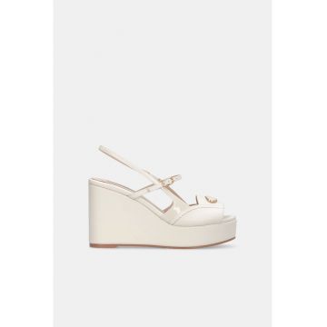 Sandale wedge din piele si piele lacuita - Alb/Gri