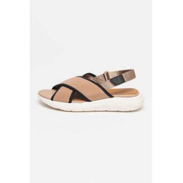 Sandale cu inchidere velcro si talpa wedge Spherica - Maro inchis/Negru/Alb murdar
