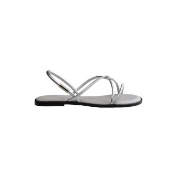 Sandale cu talpa plata si barete multiple - Argintiu cromat