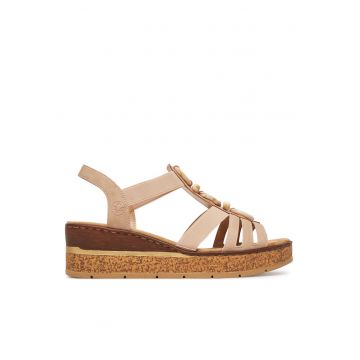 Sandale dama  bej - material sintetic si textil - toc pana - sistem inchidere catarama -