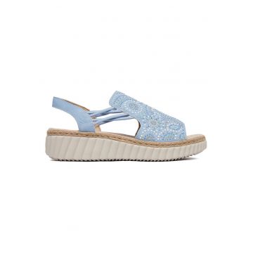 Sandale dama  casual - albastru - textil - cu detalii elegante