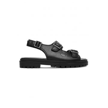 Sandale dama -  catarama - negru - piele naturala -