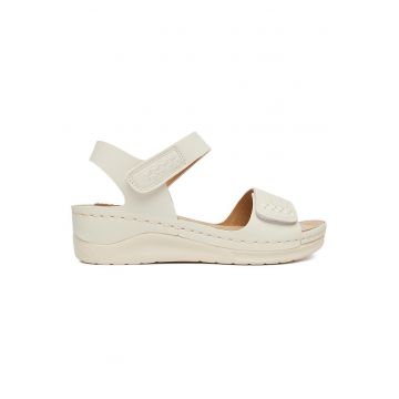 Sandale dama  crem - piele ecologica - sistem inchidere Velcro -