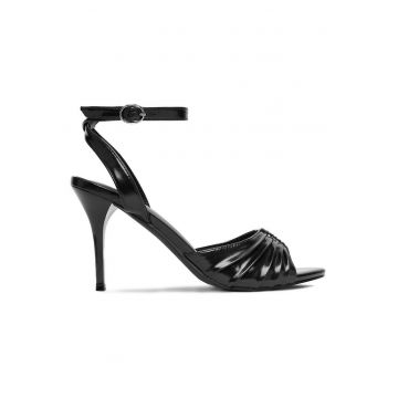 Sandale dama  elegante - negru - material sintetic - toc subtire - inchidere cu catarama