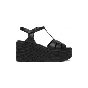 Sandale dama  piele naturala - negru - platforma - inchidere cu catarama -