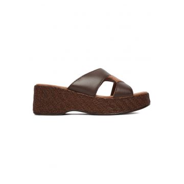 Sandale dama  piele naturala - platforma - ecologice - maro -