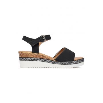 Sandale dama -  platforma - casual - negru - textil