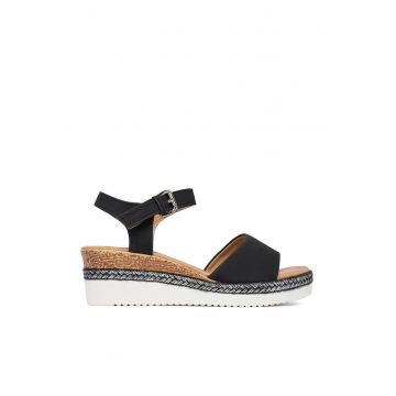 Sandale dama -  platforma - negru - material textil