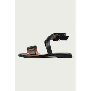 Sandale de piele cu bareta cu catarama Vivian - Negru/Maro