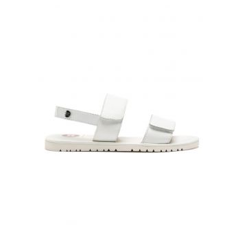 Sandale din piele cu model uni si inchidere velcro - Alb