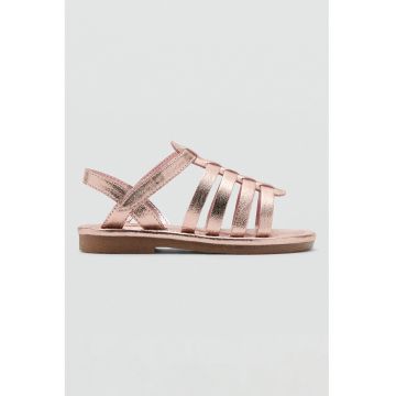 Sandale din piele ecologica cu barete multiple - Auriu rose