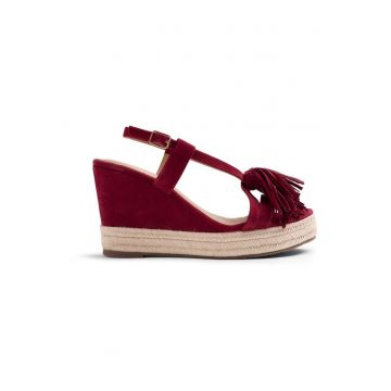 Sandale din piele intoarsa cu talpa wedge Kilosa - Visiniu