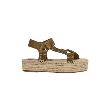 Sandale-espadrile flatform de piele intoarsa - Kaki