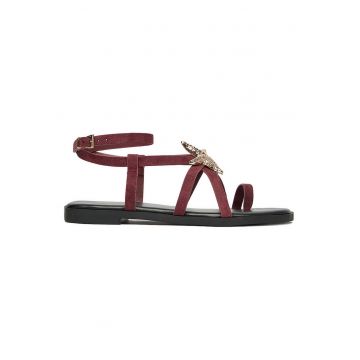 Sandale dama  bordeaux - textil - inchidere cu catarama - interior din piele ecologica - Rosu vin