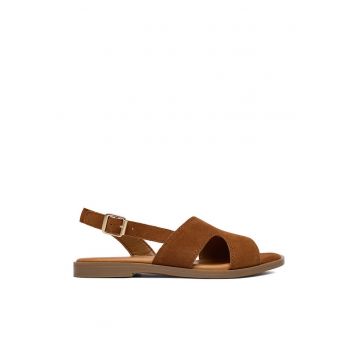 Sandale dama  piele intoarsa - inchidere cu catarama - culoare maro -