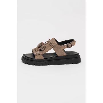 Sandale flatform din piele intoarsa - Gri maroniu