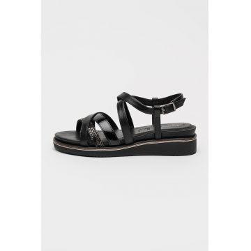 Sandale wedge cu barete multiple - Negru