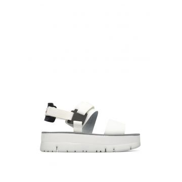 Sandale flatform de piele si material textil