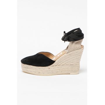 Sandale tip espadrile de piele intoarsa cu talpa wedge Hamptons