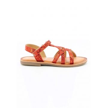 Sandale de piele cu velcro - Oranj stins Sandale de piele cu velcro - Oranj stins