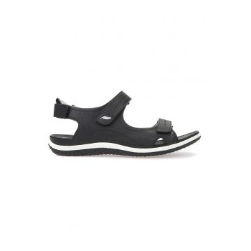 Sandale de piele ecologica cu velcro - Negru